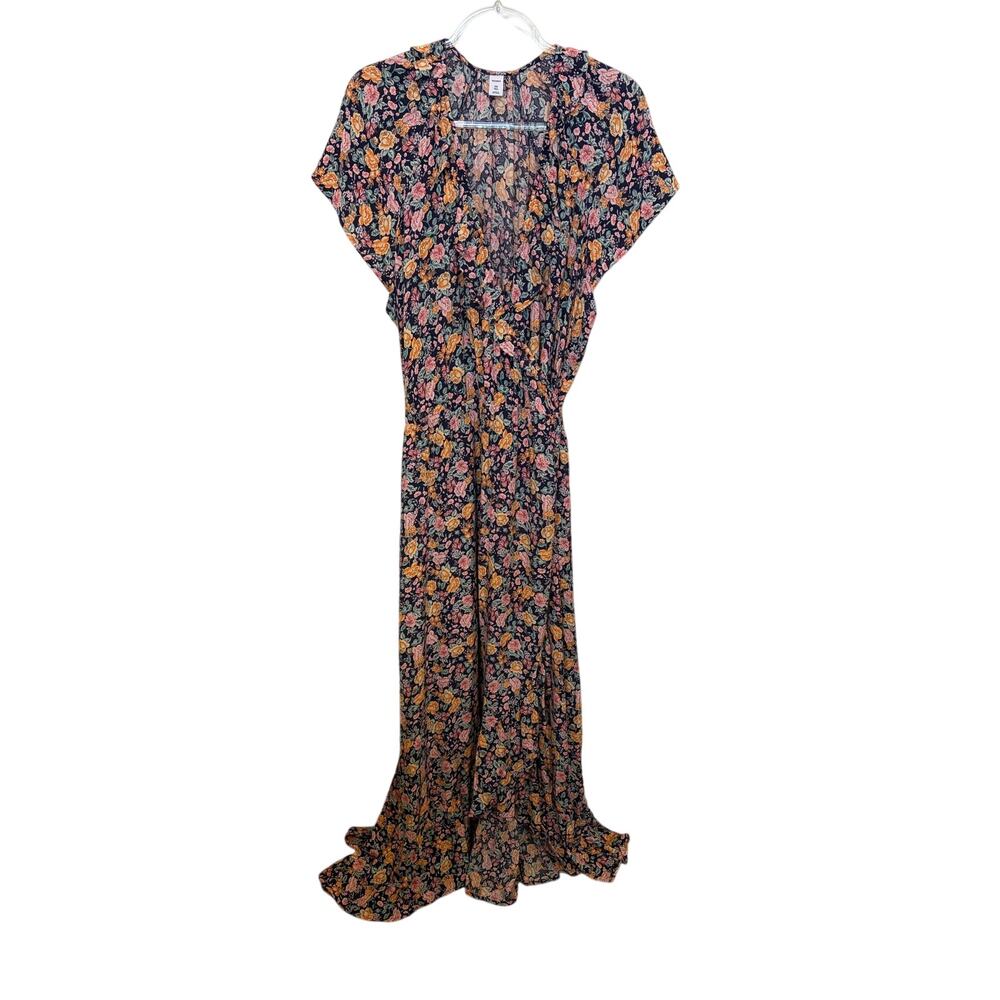Old Navy Navy Floral Maxi Dress with Pink & Mustard Flowers